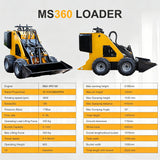 MMS Mini Skid Steer Loader 13.5HP 420CC EPA Briggs & Stratton Gas Engine Compact Wheel Loader MS360L