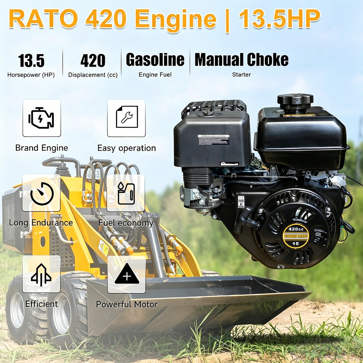 MMS Mini Skid Steer Loader 13.5HP 420CC EPA RATO Gas Engine Compact Wheel Loader MS360L