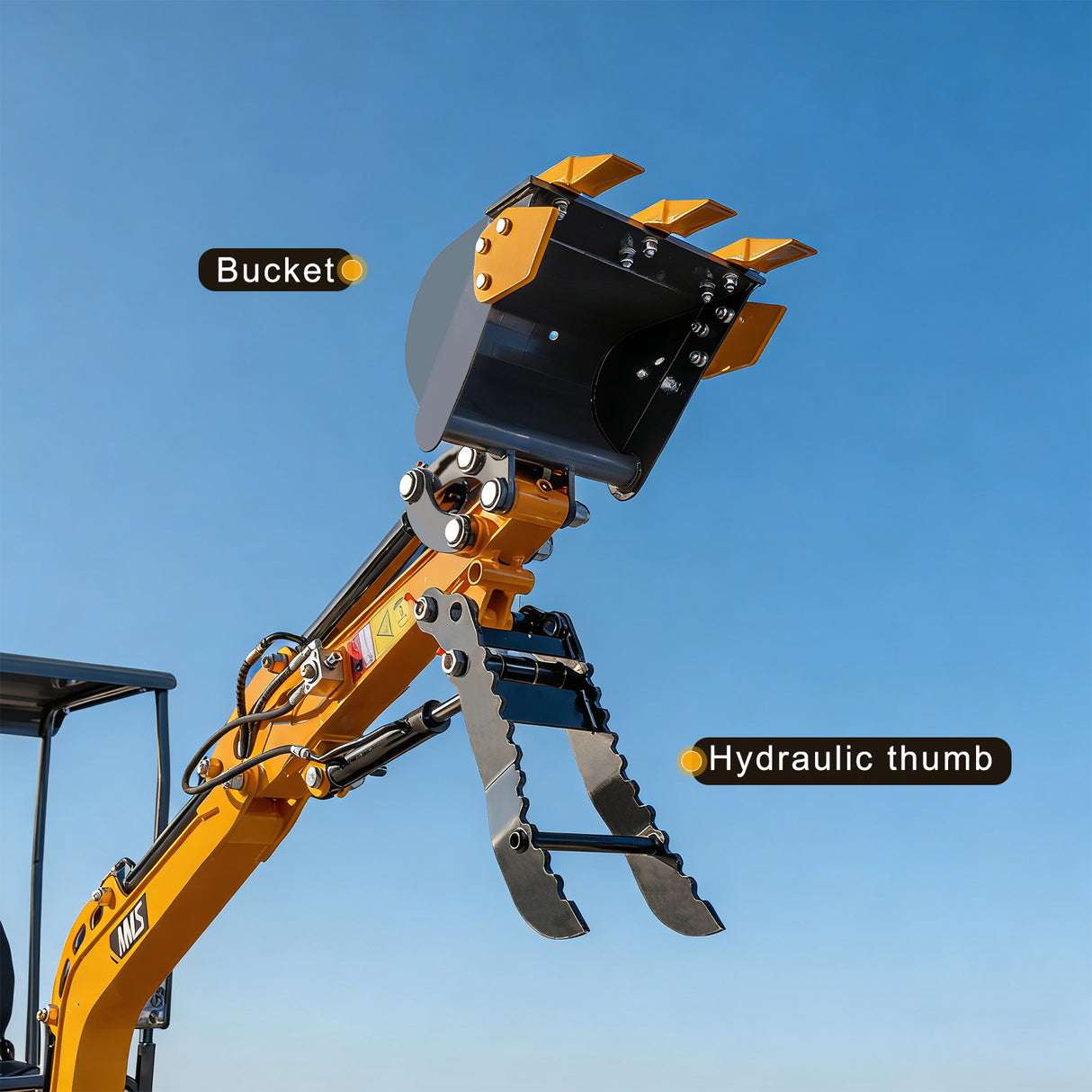 MMS 1.2 Ton Pro Mini Excavator, 13.5HP B&S EPA Gas Engine, Swing Boom, Adjustable Seat, Hydraulic Thumb, Safety Light, MS12P with Grabber, Quick Hitch and Skeleton Bucket