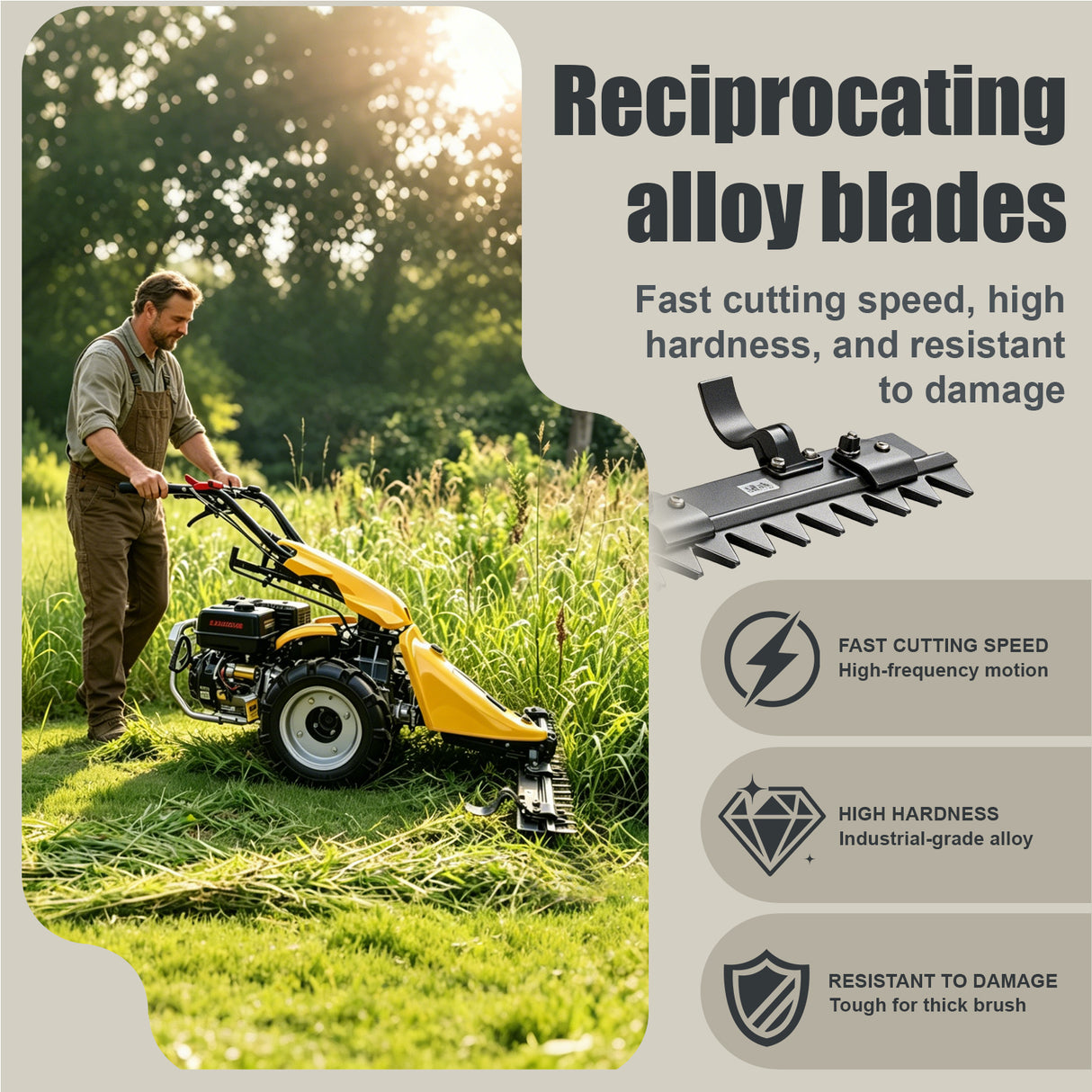 MMS 47'' Sickle Bar Mower, 13.5HP 420CC Self-propelled, Full Gear Transmission Tractor Mower Replaceable Attachment