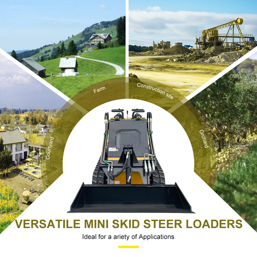 MMS 23HP Mini Skid Steer Loader 739cc GAS Engine, Dual-cylinder, MMS Multi-functional Stand-On Mini Skid Steer Parallel Track Loader with Bucket