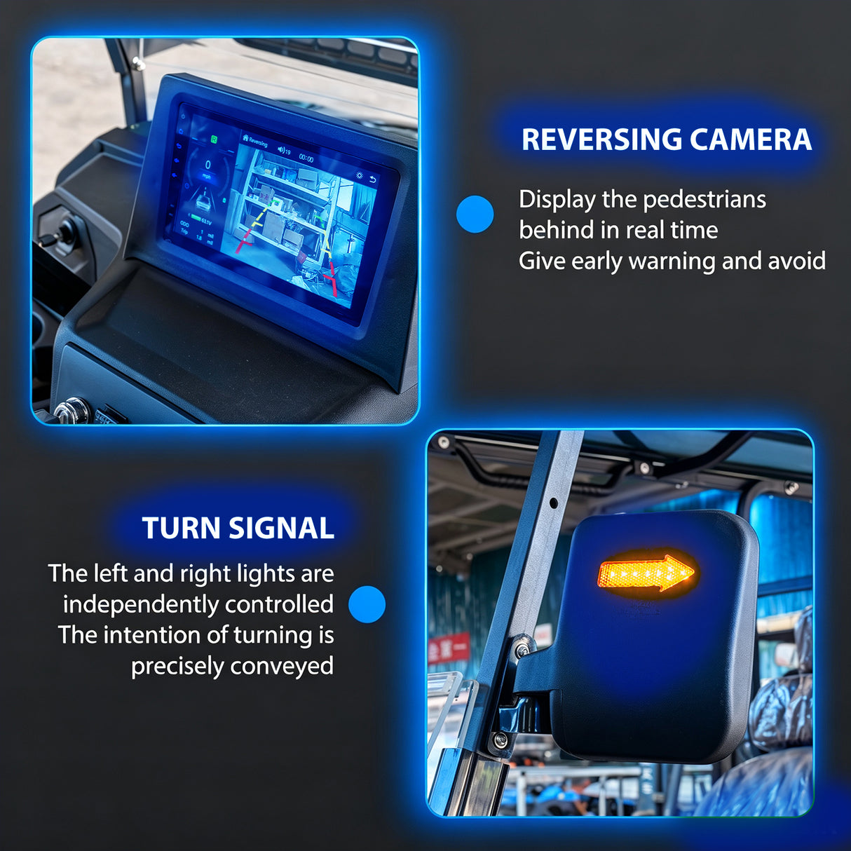 MMS 4P 60V Electric Golf Cart with 5KW Motor, 20 MPH Top Speed, 44 Miles Range, Ages 16 and Up, Reversing Radar, Advanced Suspension, Rear &Front Storage, LCD Display-Blue