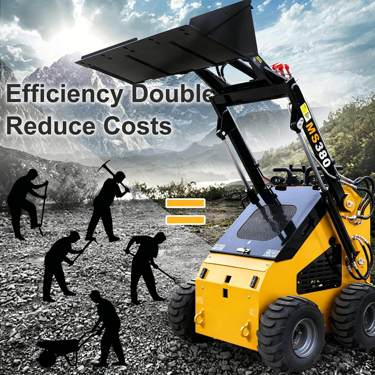 Mini Wheel Skid Steer Loader, 22HP Stand-on Skid Steer Loader with Bucket, EPA Gasoline Engine, Compact Multifunctional Loader for Warehouses, Engineering, Farms, Gardens and Parks