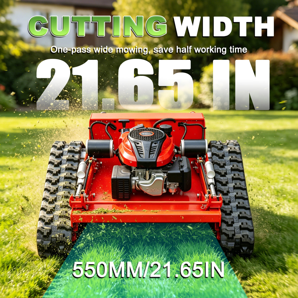 MMS Remote Control Lawn Mower With 9HP Gas Engine, 21.65In/550mm Automatic Robotic Track Lawn Mower ，Adjustable Height 0.79-5.9 Inches, Track Design,All-Terrain for Steep Slopes Tall Grass Large Lawn
