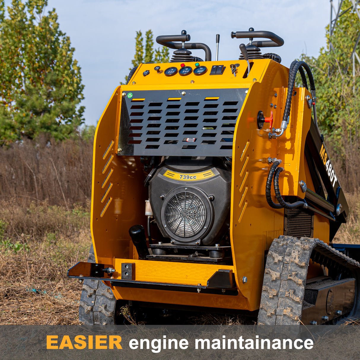 MMS 23HP Mini Skid Steer Loader, 739cc Gaslione Engine, Triple Pumps Triple Vavles, Stand On Track Loader with Bucket MS480T
