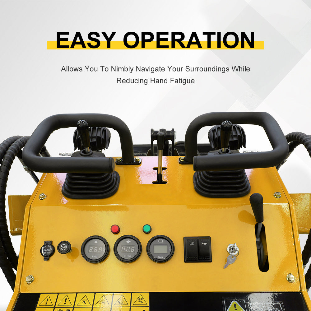 MMS 23HP Mini Skid Steer Loader 739cc GAS Engine, Dual-cylinder, MMS Multi-functional Stand-On Mini Skid Steer Parallel Track Loader with Bucket