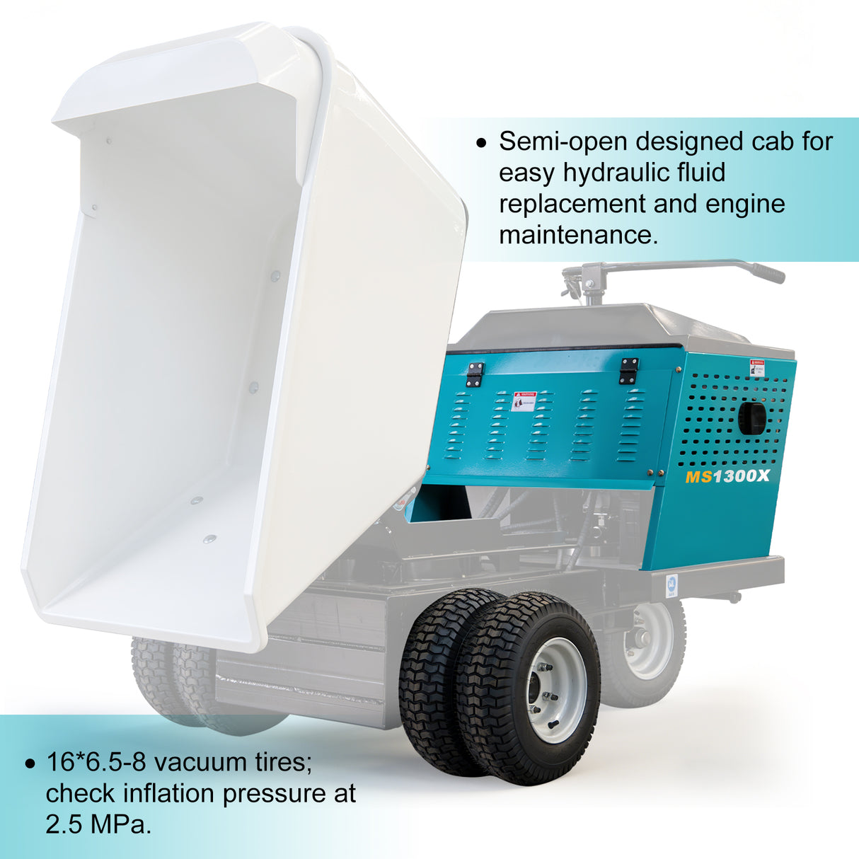 MMS 2866Lbs Heavy Duty Dump Cart 21 Cu.Ft Bucket, 13.5HP 420cc E-Start Power Wheelbarrow, 180° Swing 90° Dump Angle for Farm Landscaping Construction