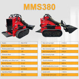 22HP Mini Skid Steer Loader EPA GAS Engine, Dual-cylinder, MMS Multi-functional Stand-On Mini Skid Steer Parallel Track Loader with Bucket