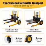MMS 450 lbs Foldable Hydraulic Material Lift Winch Stacker Forks, Dual-Side Foot-Powered Assist, 35.8" Max Lift Height, Removable Platform, Pallet Truck Dolly, 360° Swivel Caste