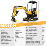 MMS 1 Ton Mini Excavator 13.5HP 420CC EPA GAS Engine, Hydraulic Thumb, Mini Trencher Digger Machine MS10H