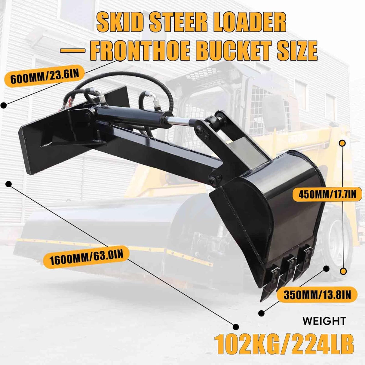 Backhoe Attachment for Mini Skid Steer Loader 12'' Bucket Width Digger Attachment