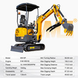 MMS 1.5 Ton Mini Excavator 13.5HP B&S EPA Gas Engine, Swing Boom, Hydraulic Pilot Control, Adjustable Seat, Safety Light, MS15P with Skeleton Buckets, Quick Hitch and Grabber