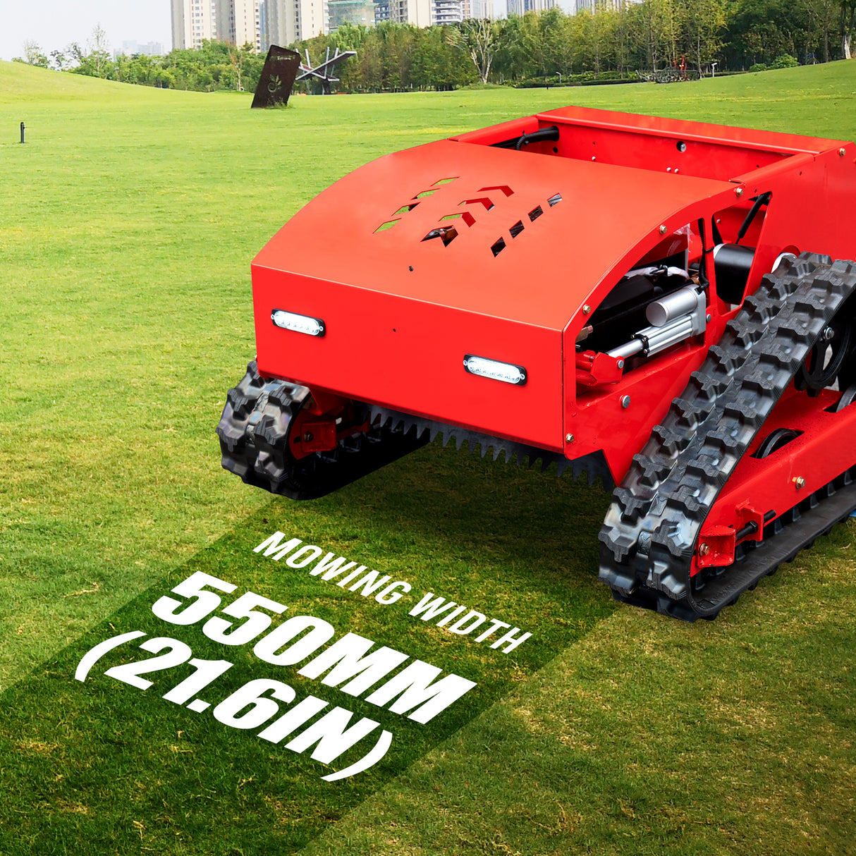 MMS Remote Control Track 21.65" Lawn Mower With 9HP 224cc Gas Engine, One-Hand Control Remote， Adjustable Cutting Height Robotic Lawn Mower for Slopes, Orchards & Commercial Landscaping