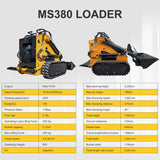 MMS 23HP Mini Skid Steer Loader 739cc GAS Engine, Dual-cylinder, MMS Multi-functional Stand-On Mini Skid Steer Parallel Track Loader with Bucket