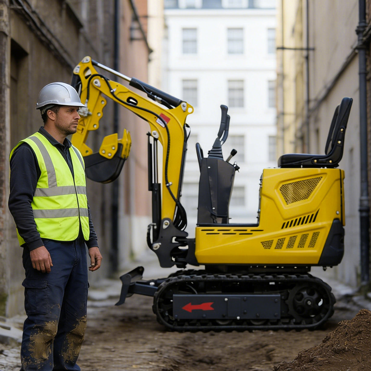 MMS 0.6 Ton Mini Excavator, 9.25HP 302cc Gasoline Engine Swing Boom Trencher Digger Machine, MS06 with Attachment Kit