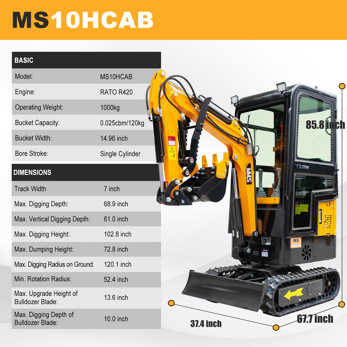 13.5HP Mini Excavator With EPA GAS Engine Crawler Hydraulic 1 Ton Small Digger Enclosed Cab Excavator for Construction Work Gardens and Farm