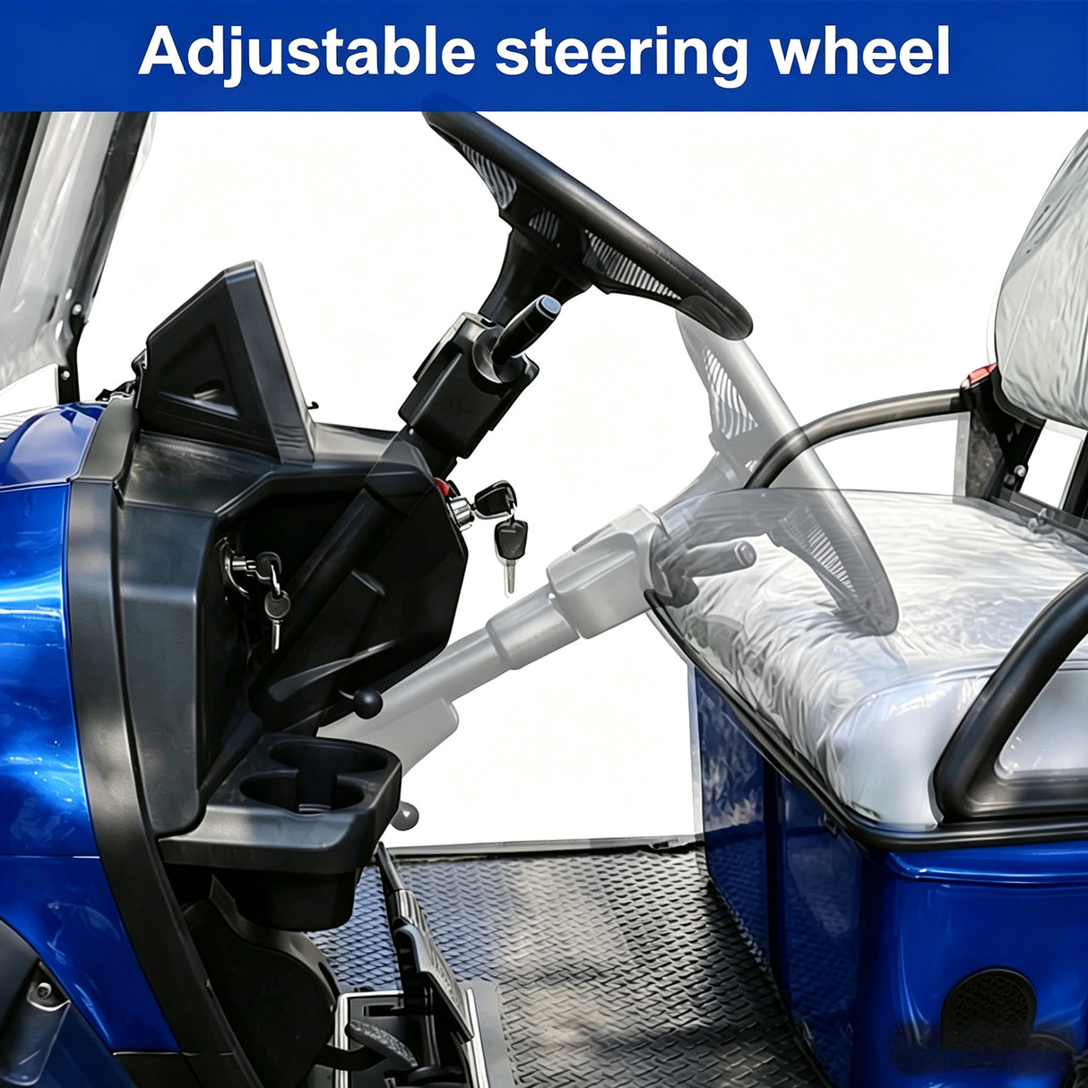MMS 4P 60V Electric Golf Cart with 5KW Motor, 20 MPH Top Speed, 44 Miles Range, Ages 16 and Up, Reversing Radar, Advanced Suspension, Rear &Front Storage, LCD Display-Blue