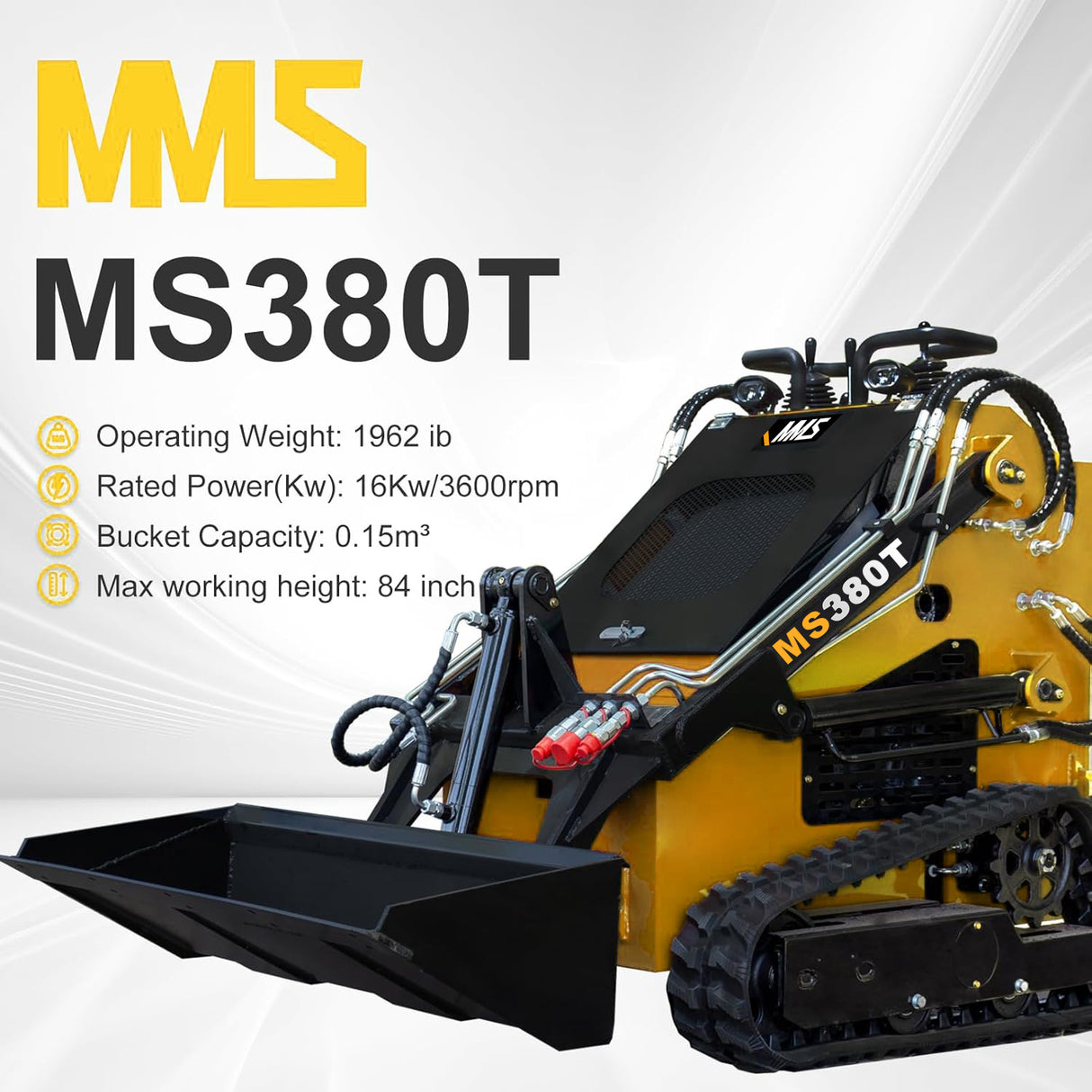 Mini Skid Steer Loader with 46 inch Bucket, 22HP Multifunction Stand-On Crawler Skid Steer Machine, Hydraulic Drive Compact Track Loader