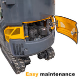 MMS 1.5 Ton Mini Excavator 13.5HP B&S EPA Gas Engine, Swing Boom, Hydraulic Pilot Control, Enclosed Cab, Adjustable Seat, Safety Light