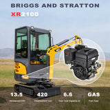 MMS 1.5 Ton Mini Excavator 13.5HP B&S EPA Gas Engine, Swing Boom, Hydraulic Pilot Control, Enclosed Cab, Adjustable Seat, Safety Light