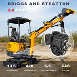 MMS 1.5 Ton Mini Excavator 13.5HP B&S EPA Gas Engine, Swing Boom, Hydraulic Pilot Control, Adjustable Seat, Safety Light, MS15P with Skeleton Buckets, Quick Hitch and Grabber