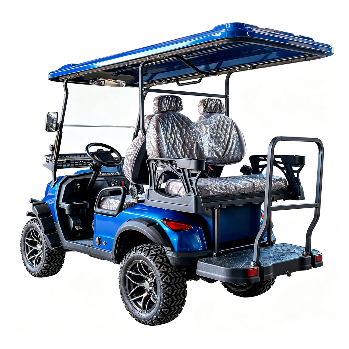 MMS 4P 60V Electric Golf Cart with 5KW Motor, 20 MPH Top Speed, 44 Miles Range, Ages 16 and Up, Reversing Radar, Advanced Suspension, Rear &Front Storage, LCD Display-Blue