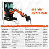 MMS Mini Excavator 1 Ton Crawler Digger With Closed Cab 13.5HP Gasoline Egnine Excavator