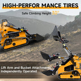 MMS New Mini Skid Steer Loader MS360T, 13.5HP 420cc RATO GAS Engine Stand-on Crawler Loader, Foldable Pedals Track Loader