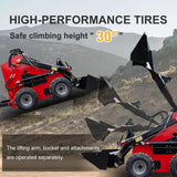 Mini Wheel Skid Steer Loader, 22HP Stand-on Skid Steer Loader with Extra 12" Backhoe Straight Digger Bucket, EPA Gasoline Engine, for Warehouses, Engineering, Farms, Gardens and Parks