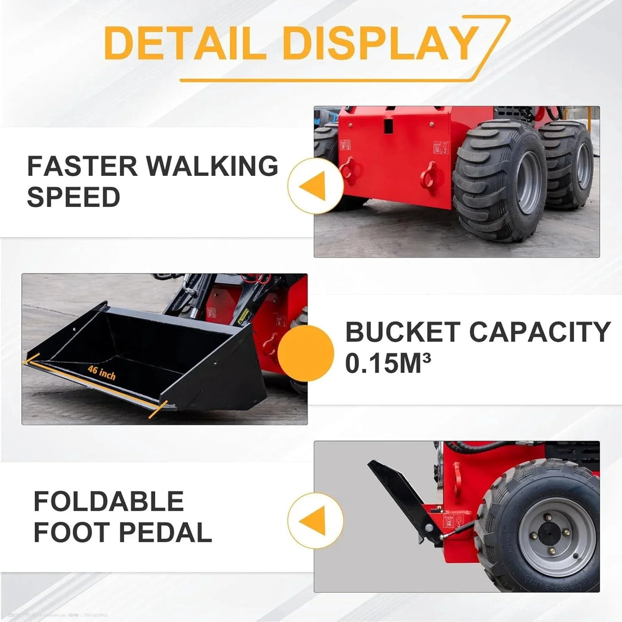 Mini Wheel Skid Steer Loader, 22HP Stand-on Skid Steer Loader with Extra 12" Backhoe Straight Digger Bucket, EPA Gasoline Engine, for Warehouses, Engineering, Farms, Gardens and Parks