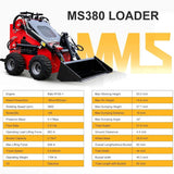 Mini Wheel Skid Steer Loader, 22HP Stand-on Skid Steer Loader with Extra 12" Backhoe Straight Digger Bucket, EPA Gasoline Engine, for Warehouses, Engineering, Farms, Gardens and Parks