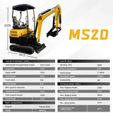 MMS 2 Tons Mini Excavator 16HP Kubota Diesel Engine Hydraulic Pilot Control Crawler Trencher Digger