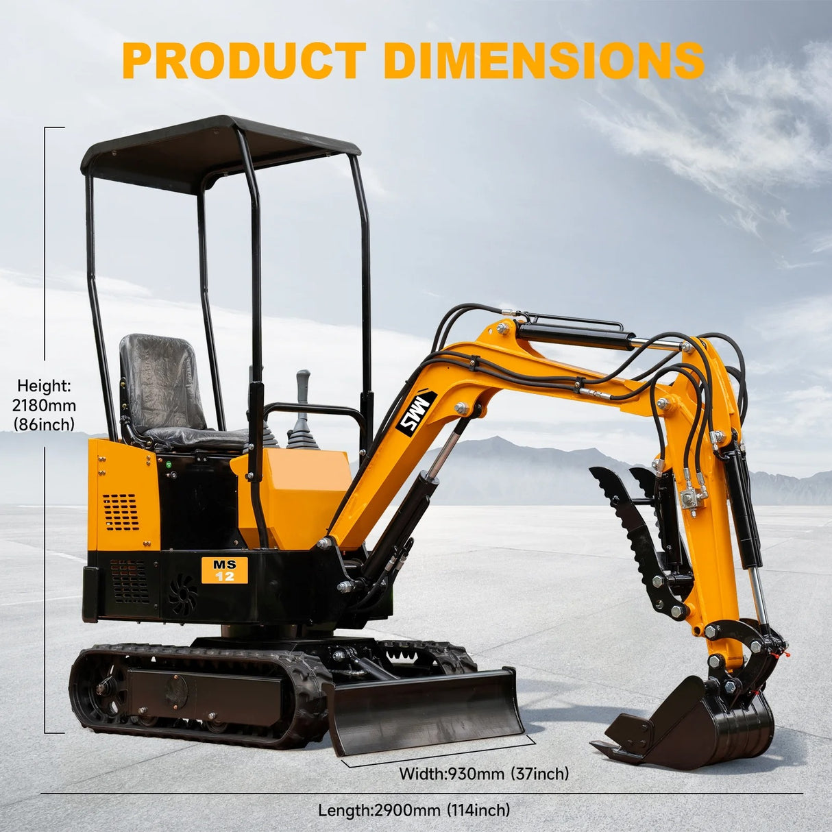 MMS 1.2 Ton Mini Excavator MS12 Crawler Trencher Digger Machine with 13.5HP Gas Engine with Quick Hitch Skeleton Shovel