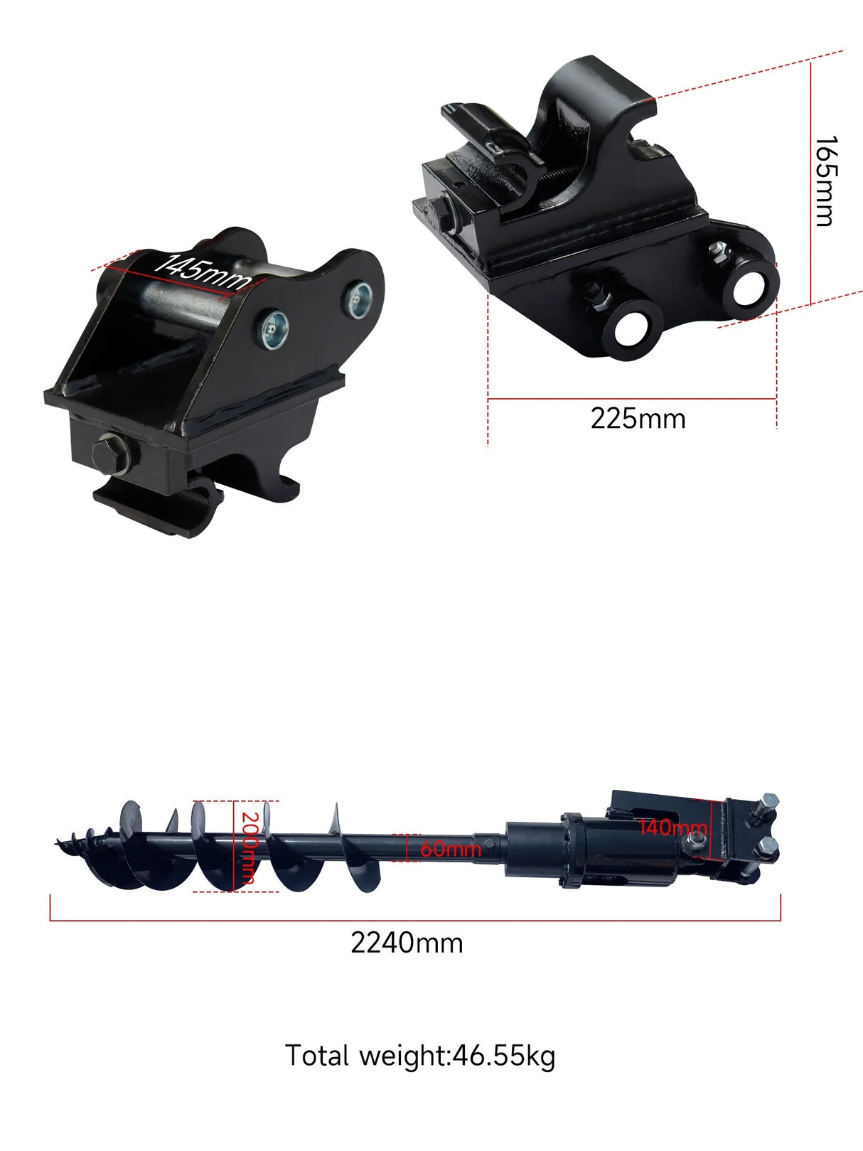 8pcs Mini Excavator Attachments Narrow Bucket, Ripper, Rake Auger, Grapple, Quick Hitch, Screening Bucket Excavator Accessories Kit