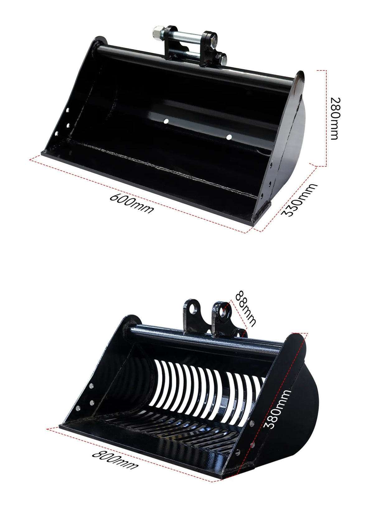 8pcs Mini Excavator Attachments Narrow Bucket, Ripper, Rake Auger, Grapple, Quick Hitch, Screening Bucket Excavator Accessories Kit