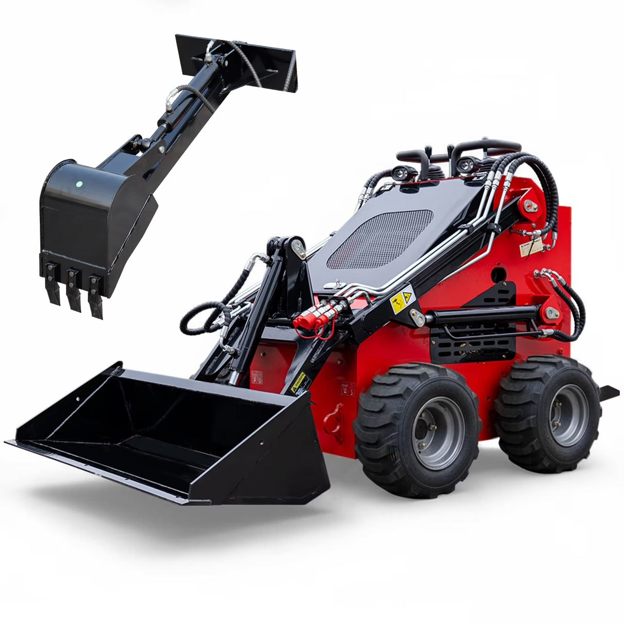 Mini Wheel Skid Steer Loader, 22HP Stand-on Skid Steer Loader with Extra 12" Backhoe Straight Digger Bucket, EPA Gasoline Engine, for Warehouses, Engineering, Farms, Gardens and Parks